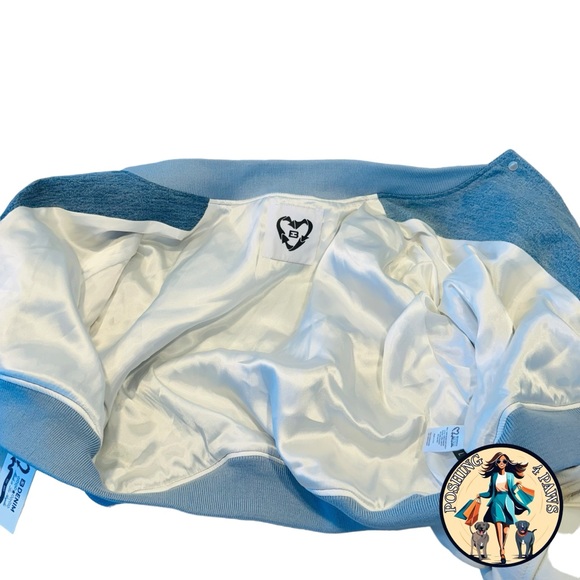 EB Denim Cropped Varsity Denim Patchwork Leather Jacket in Blue & White Size L - Picture 13 of 14